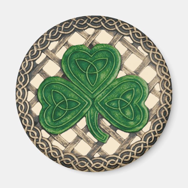 Shamrock Et Noeuds Celtiques Aimant Beige (Devant)