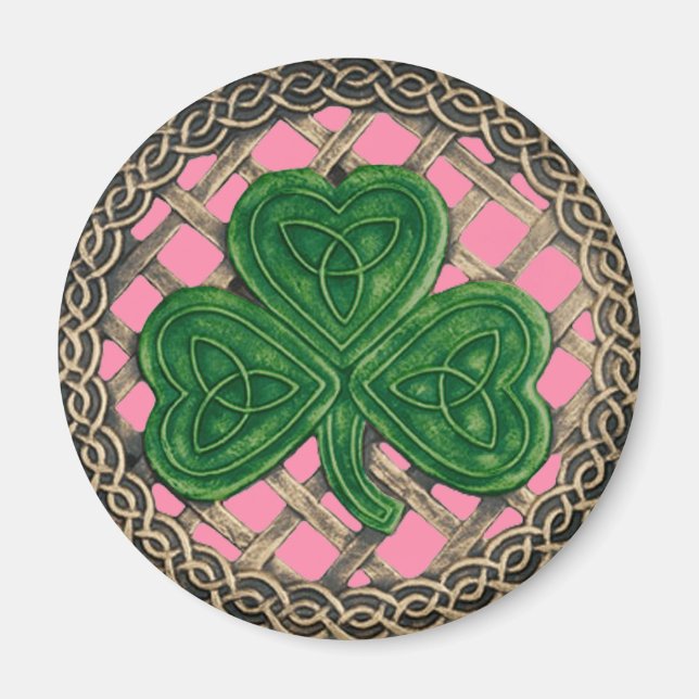 Shamrock Et Noeuds Celtiques Aimant Rose (Devant)