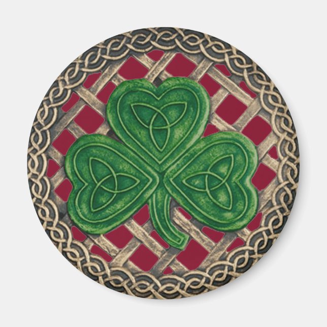 Shamrock Et Noeuds Celtiques Aimant Rouge (Devant)