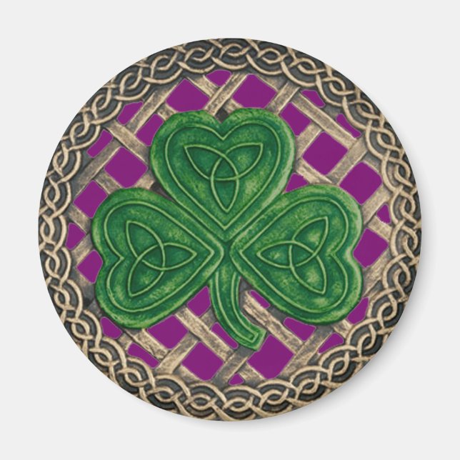 Shamrock Et Noeuds Celtiques Aimant Violet (Devant)