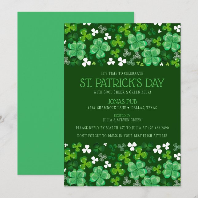 Shamrock Galore St. Patrick's Day Party Invitation (Devant / Derrière)