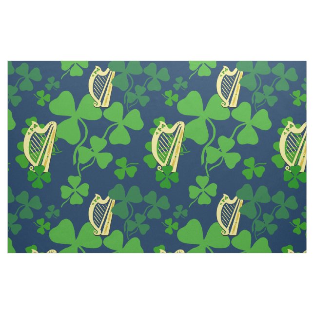 shamrock irlandais, noir, tissu de harpe irlandais (Fat Quarter)