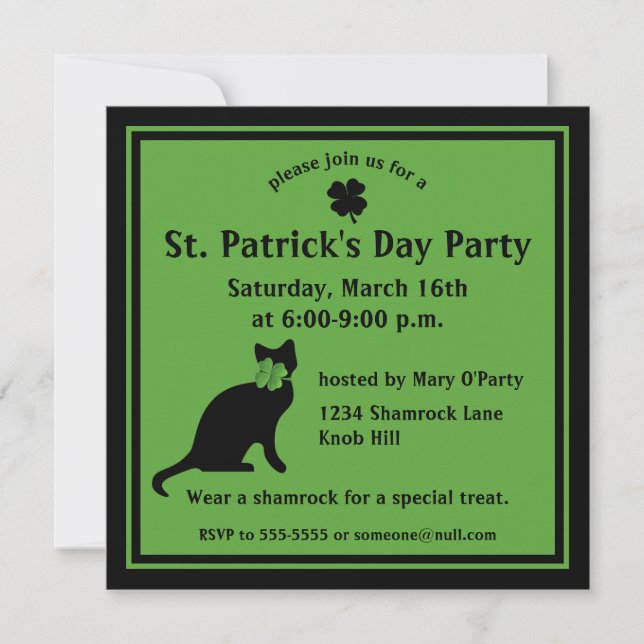 Shamrock Kitty St. Patrick's Day Invitation (Devant)