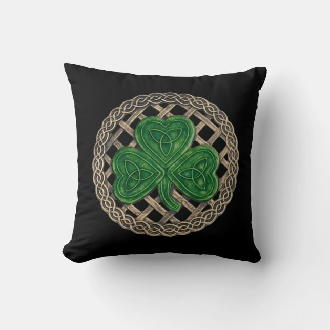 Shamrock noir et noeuds celtiques Coussin réversib (Recto)