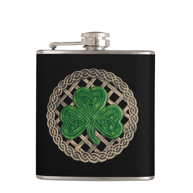 Shamrock noir sur flacon à noeuds celtiques (Devant)