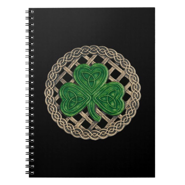 Shamrock noir sur noeuds celtiques Carnet spiral (Devant)