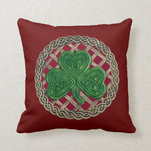 Shamrock rouge et noeuds celtiques Coussin réversi