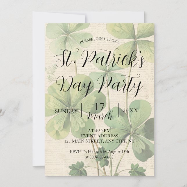 Shamrock St Patrick's Day Party Invitation (Devant)