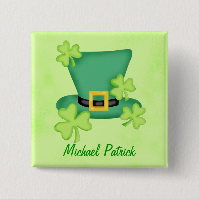 Shamrock Top Chapeau St. Patrick's Nom Badge Pin (Devant)
