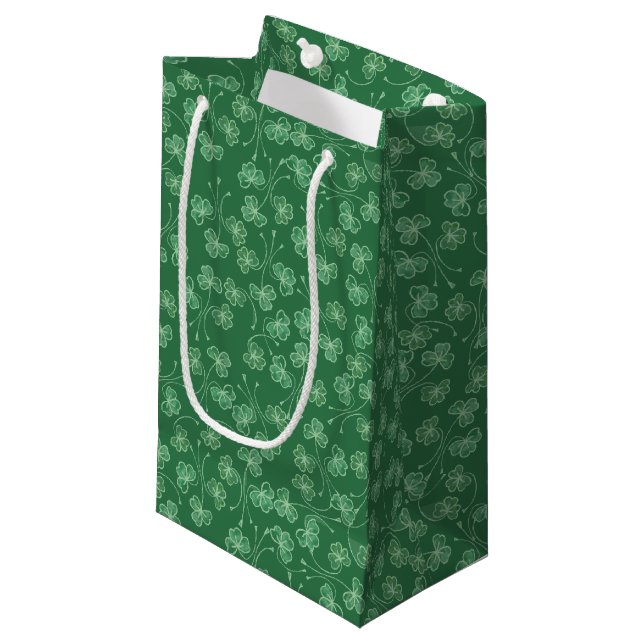 Shamrock vert foncé Motif petit sac cadeau (Devant Angle)