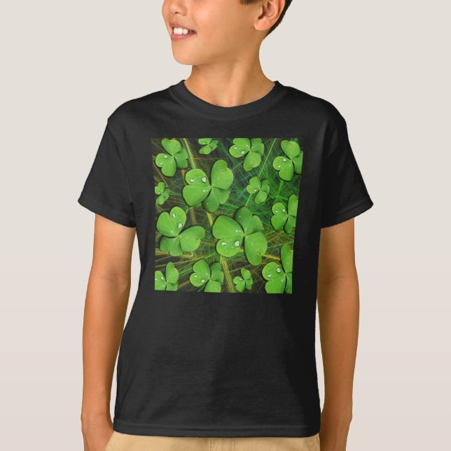 Shamrock vert St Patrick T-shirt foncé pour enfant (Devant)