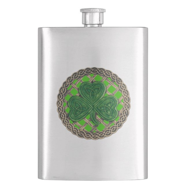 Shamrock Vert Sur Flacon De Noeuds Celtiques (devant)