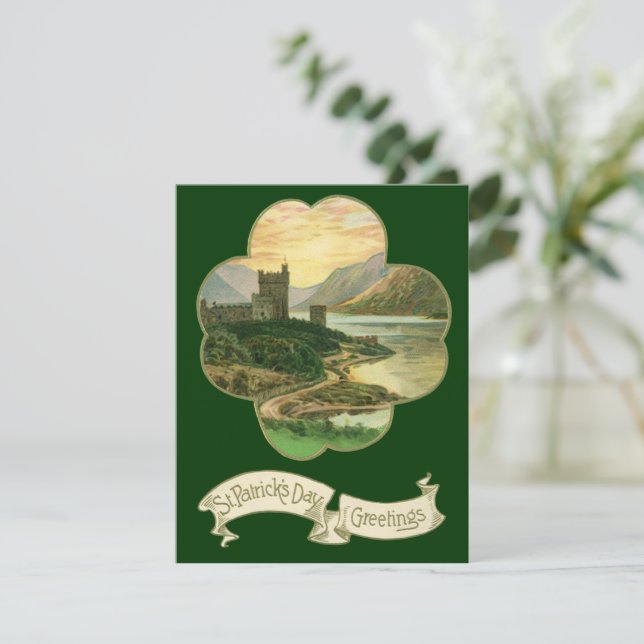 Shamrock vintage Lucky Gold avec château irlandais (Debout devant)