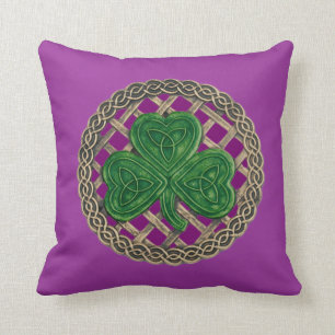 Shamrock Violet Et Noeuds Celtiques Coussin révers
