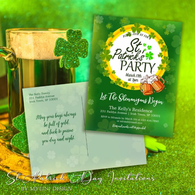 Shamrocks et bière St. Patrick's Day Invitation (Créateur téléchargé)