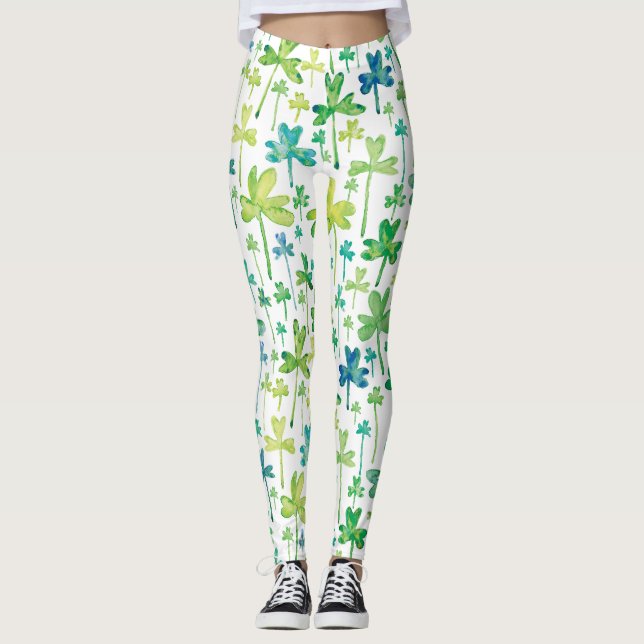 Shamrocks St. Patrick's Day Green White Leggings (Devant)