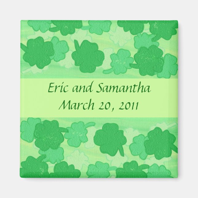Shamrocks verts, Sauvez la date mariages magnets (Devant)