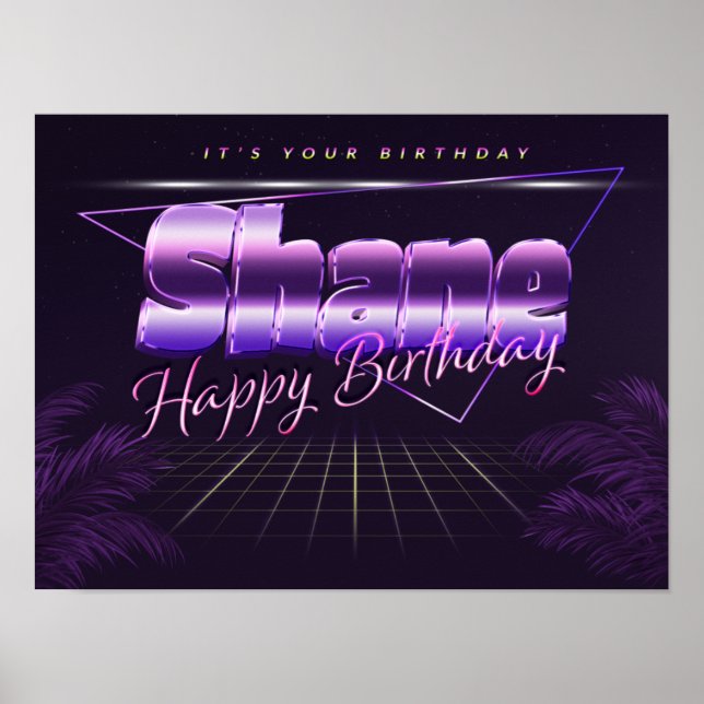 Shane Name Vorname lila retro Poster Geburtstag (Devant)