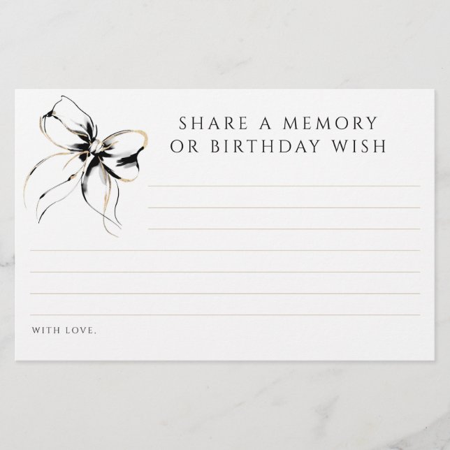 Share a Memory or Birthday Wish Black Bow Card (Devant)
