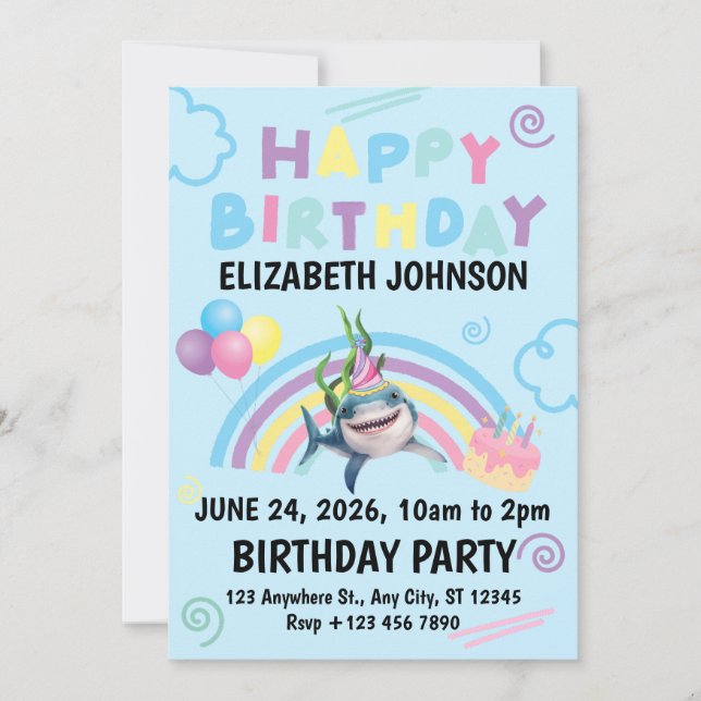 Shark Birthday Invitation in Blue (Devant)