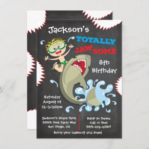 Shark Birthday Swimming Pool Party Invitations