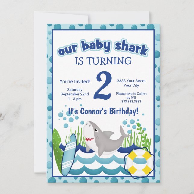 Shark Ocean Beach 2e anniversaire Invitation color (Devant)