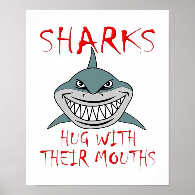 Sharks Hug with Mouths Funny Poster (Devant)