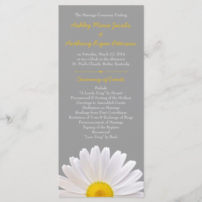 Shasta Daisy Fleur Jaune Grey Programme de mariage (Devant)