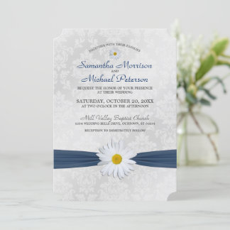 Shasta Daisy Navy Blue Ribbon Faire-part de mariag