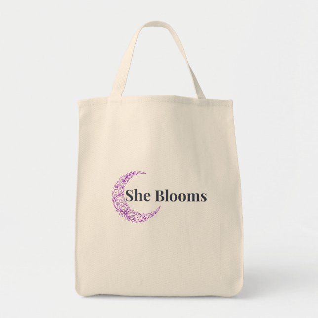 She Blooms Floral Inspirational Tote Bag (Devant)