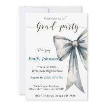She did it Graduation invitation Photo Blue Bow 