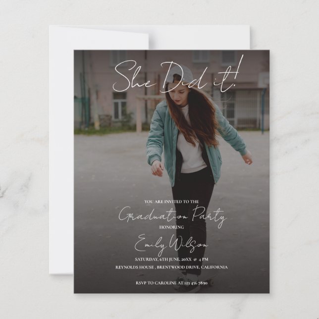 She Did It Graduation Multi Photo Party Invitation (Devant)