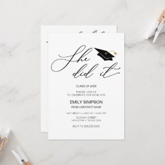 She did it modern Graduation invitation