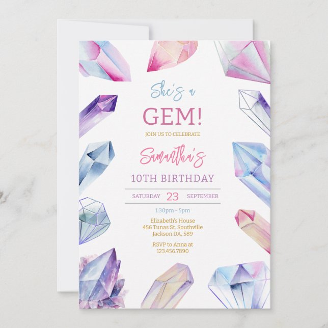 She Is A Gem Stone Crystal Birthday Invitation (Devant)