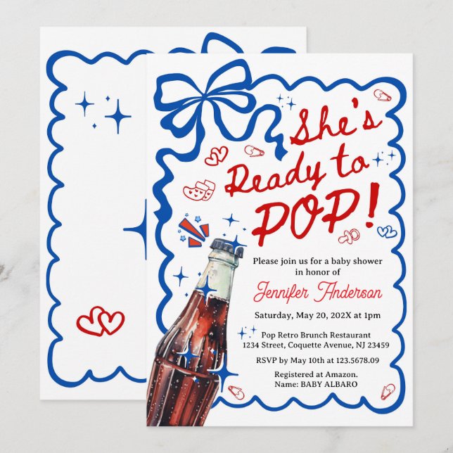 She is Ready to POP Blue Coquette Invitation (Devant / Derrière)