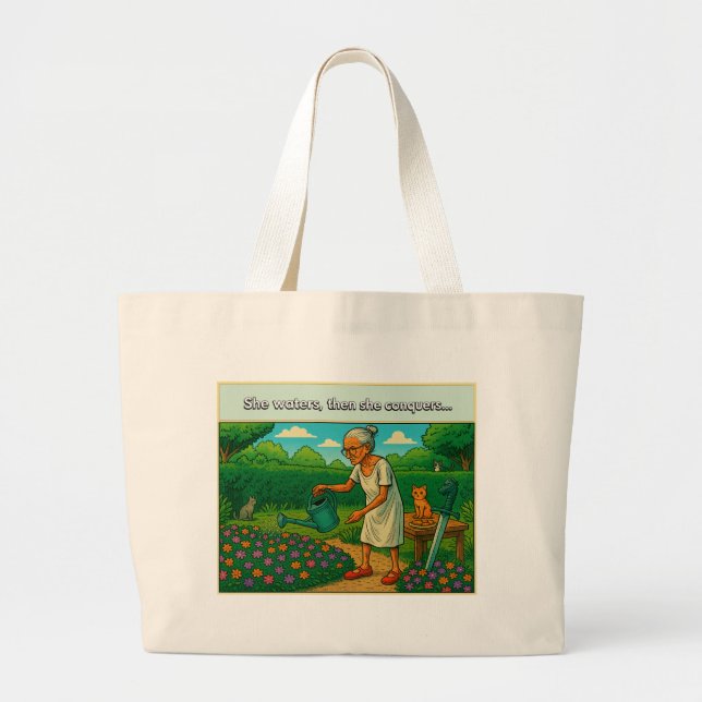 She waters, then conquers Tote Bag (Devant)