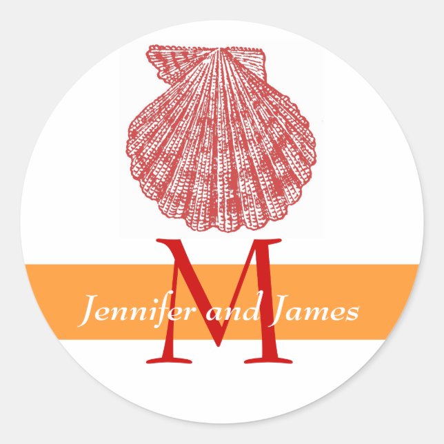 Shell Monogramme Noms Stickers Mariage Rouge Orang (Devant)