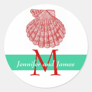 Shell Monogramme Noms Stickers Mariage Rouge Vert