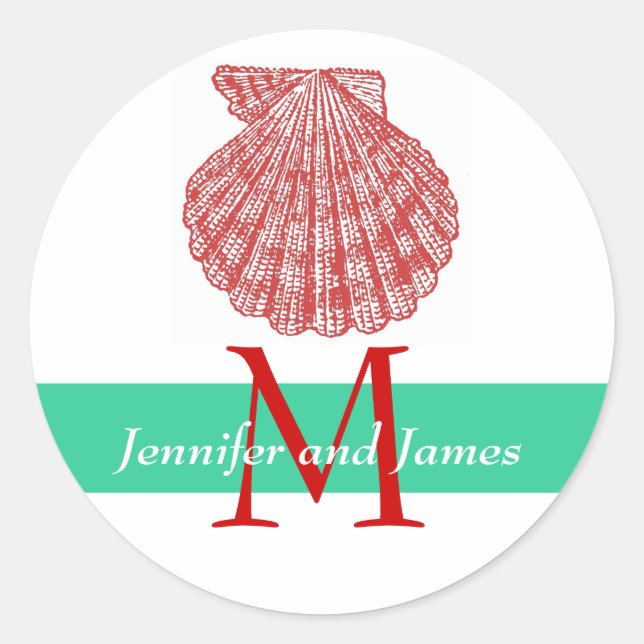 Shell Monogramme Noms Stickers Mariage Rouge Vert (Devant)