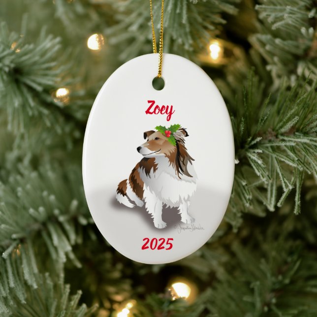 Sheltie avec ornement de houx (Arbre)