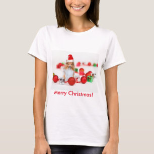 Sheltie souhaitant le T-shirt des femmes de Joyeux