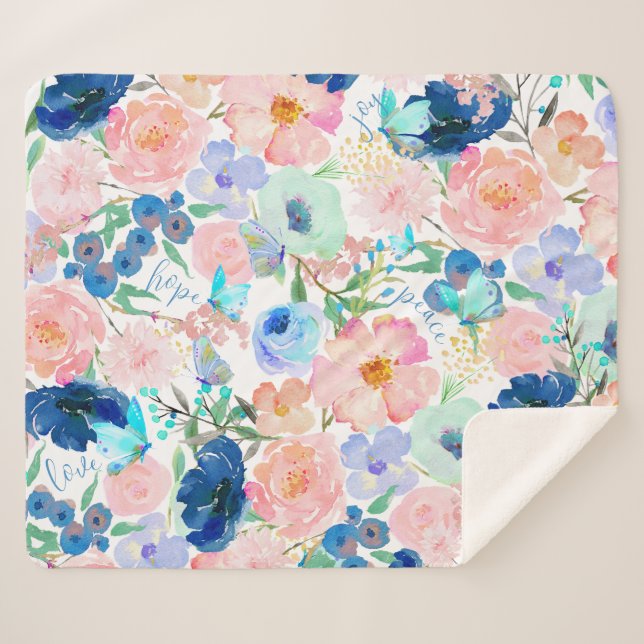 Sherpa Aquarelle Papillon floral couverture de l'espoir (Devant (Horizontal))