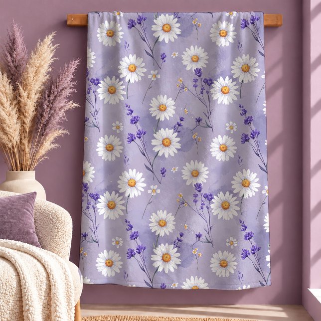 Sherpa Belle couverture à jeter blanche et violette de Da (Beautiful Timeless White Daisy Purple Throw Blanket)