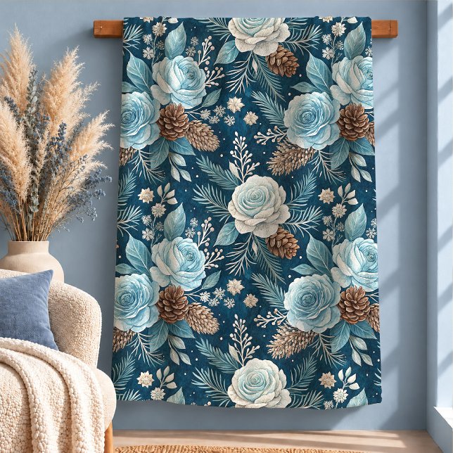 Sherpa Belles fleurs d'hiver Cône de pin couverture (Beautiful Winter Flowers Pine Cone Blanket)