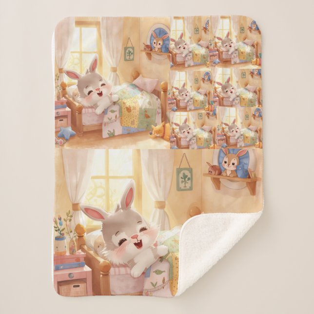 Sherpa "Bunny Enfant Doux Couverture – Lapin Répété Endor (Devant)