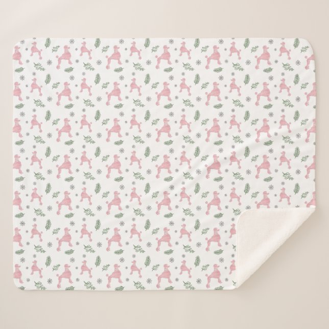 Sherpa Cadeau de couverture de Noël à motif caniche rose  (Devant (Horizontal))