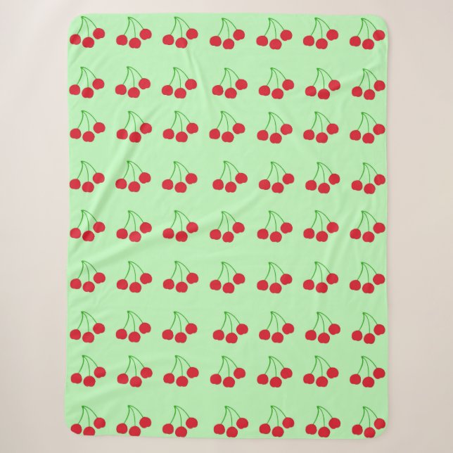 Sherpa Cerises sur couverture verte 60" x 80" (Devant)