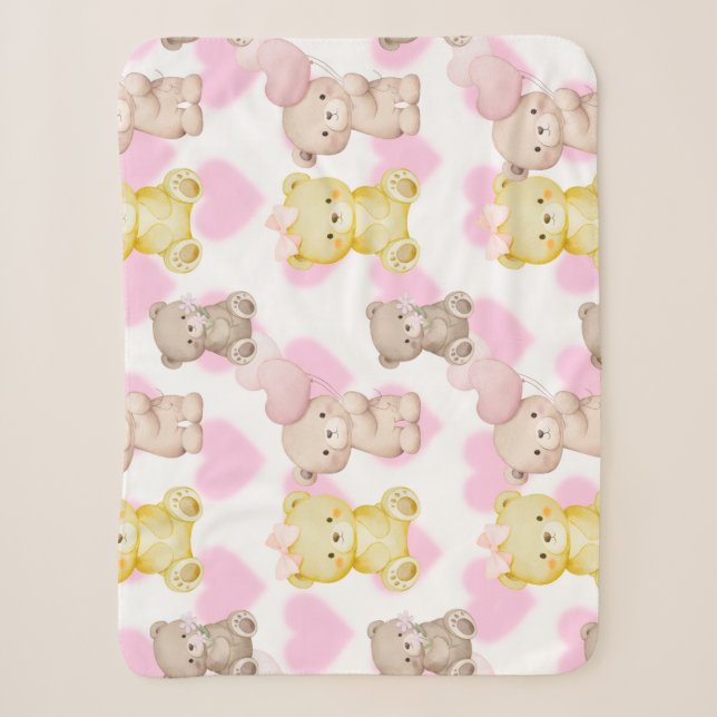 Sherpa Couverture à motif esthétique Cozy Heart & Bear (Devant)