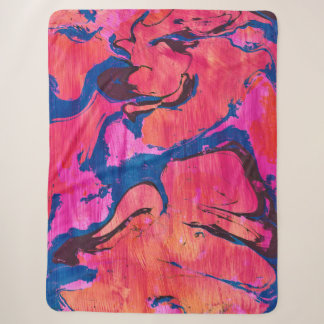 Sherpa Couverture abstraite de style Ebru bleu rouge Vali