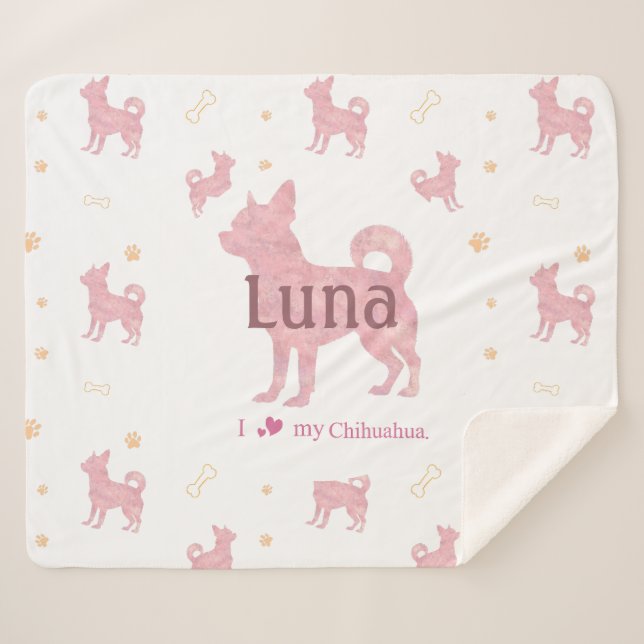 Sherpa Couverture avec silhouette de chihuahua rose paste (Devant (Horizontal))